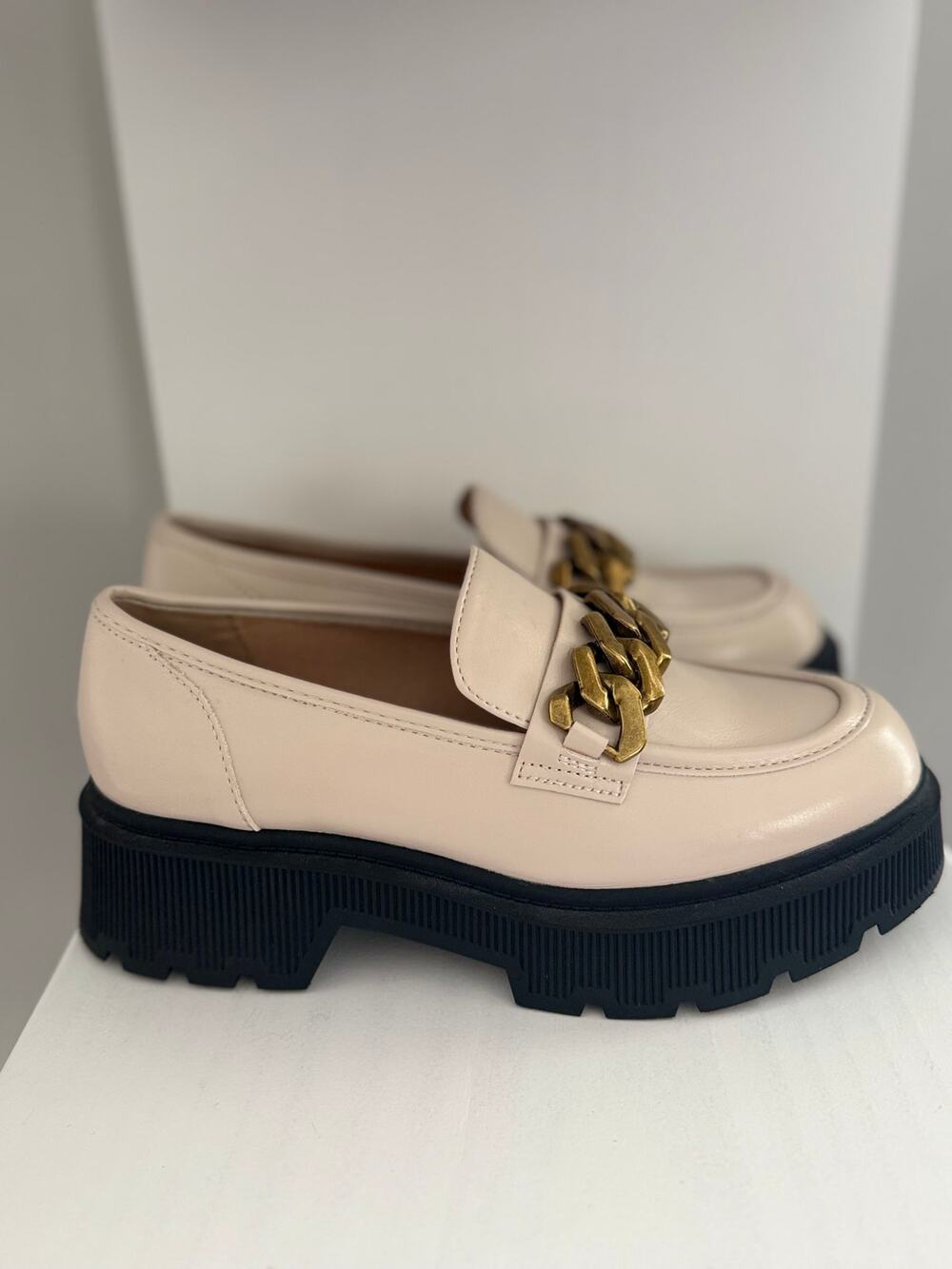 Women's Cream Chunky Lug Sole Chain Loafer